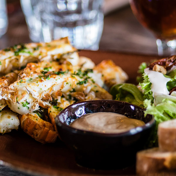 Citrus, wild rocket condiment.